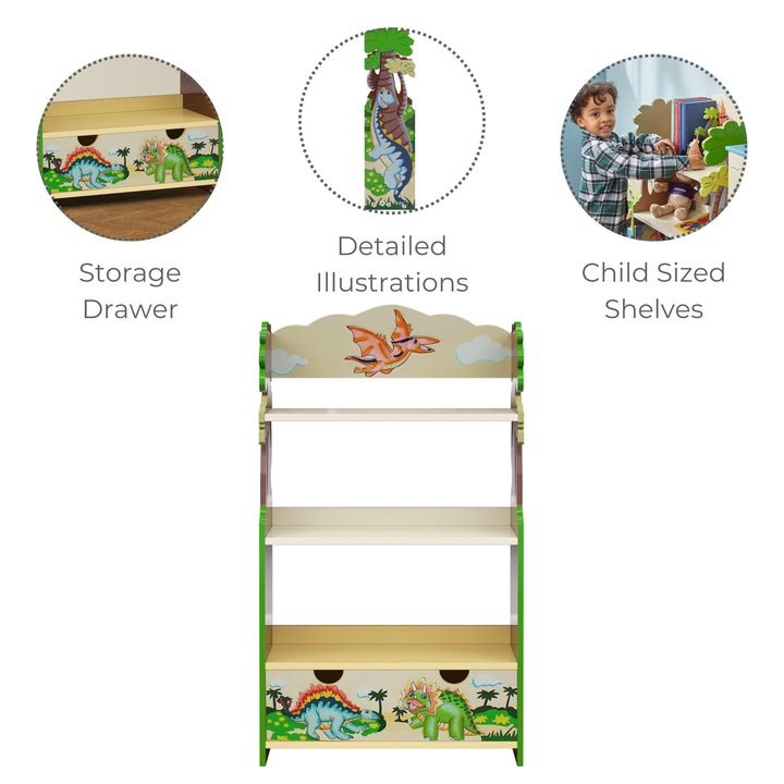 Fantasy Fields Dinosaur Kingdom Bookshelf with Storage Drawer, Multi