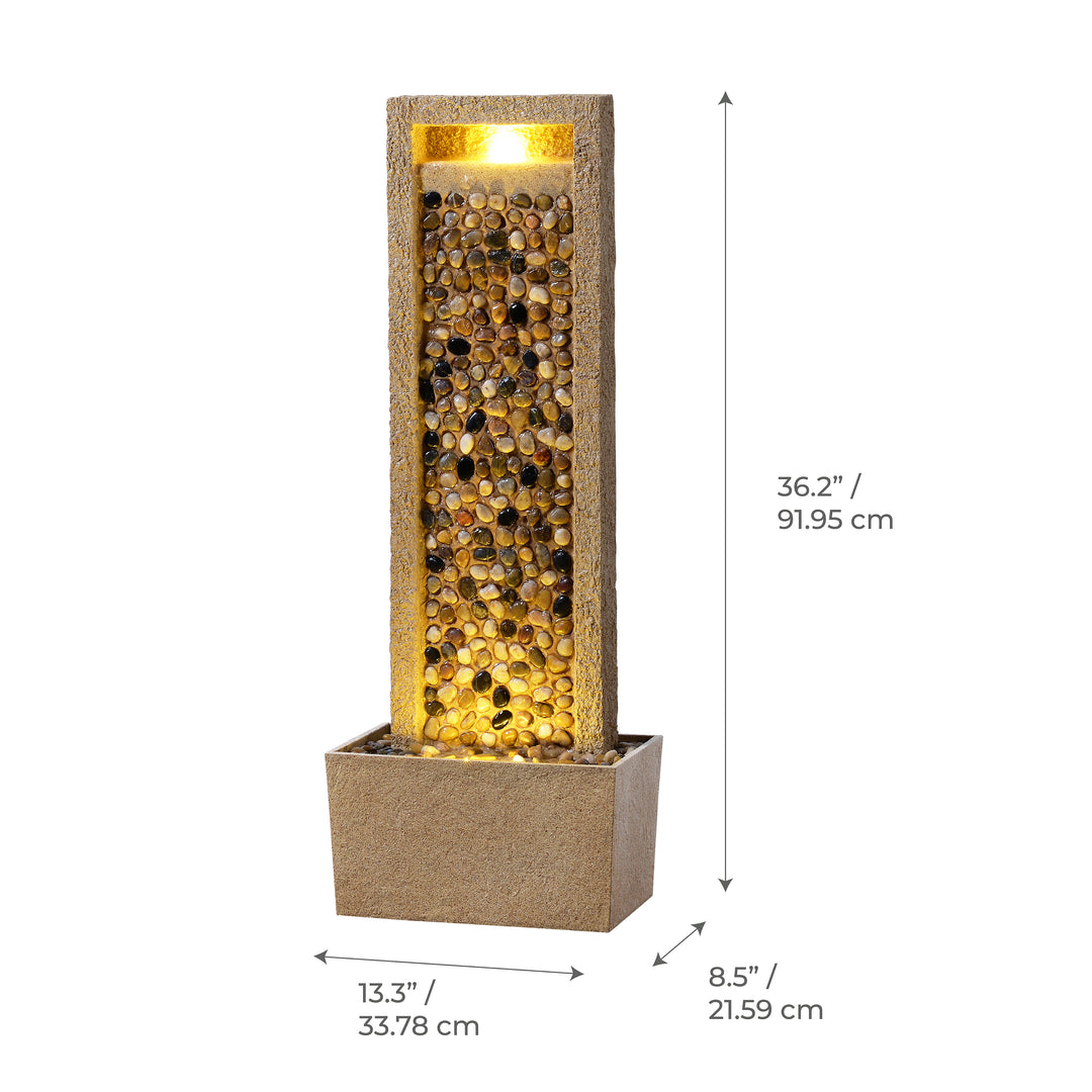 River Rocks Outdoor Water Fountain with Warm Glow Lighting