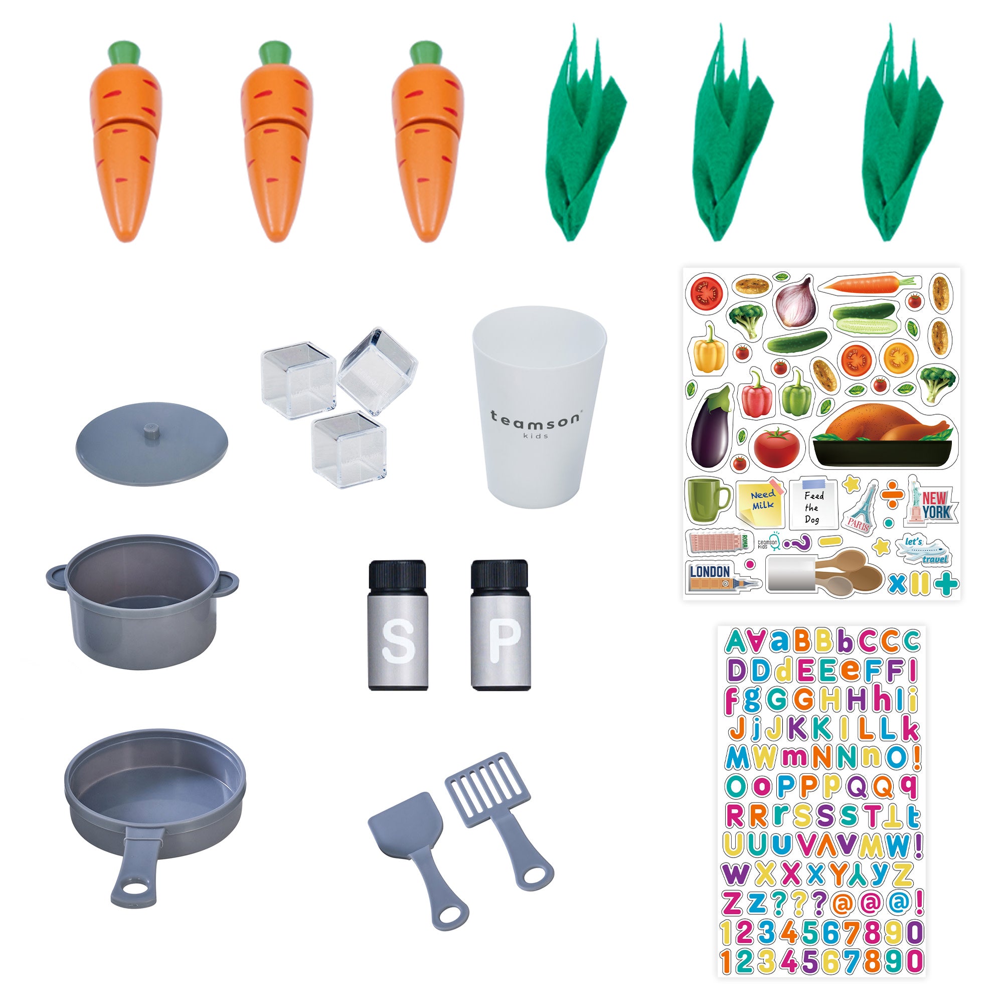 Teamson Kids Little Chef Lyon Complete Wooden Kitchen Set with Hydroponic Garden, Refrigerator and Accessories, Gray