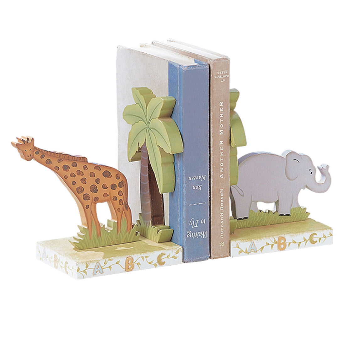 FANTASY FIELDS alphabet set of bookends with an elephant and a giraffe on either bookend multicolor.
