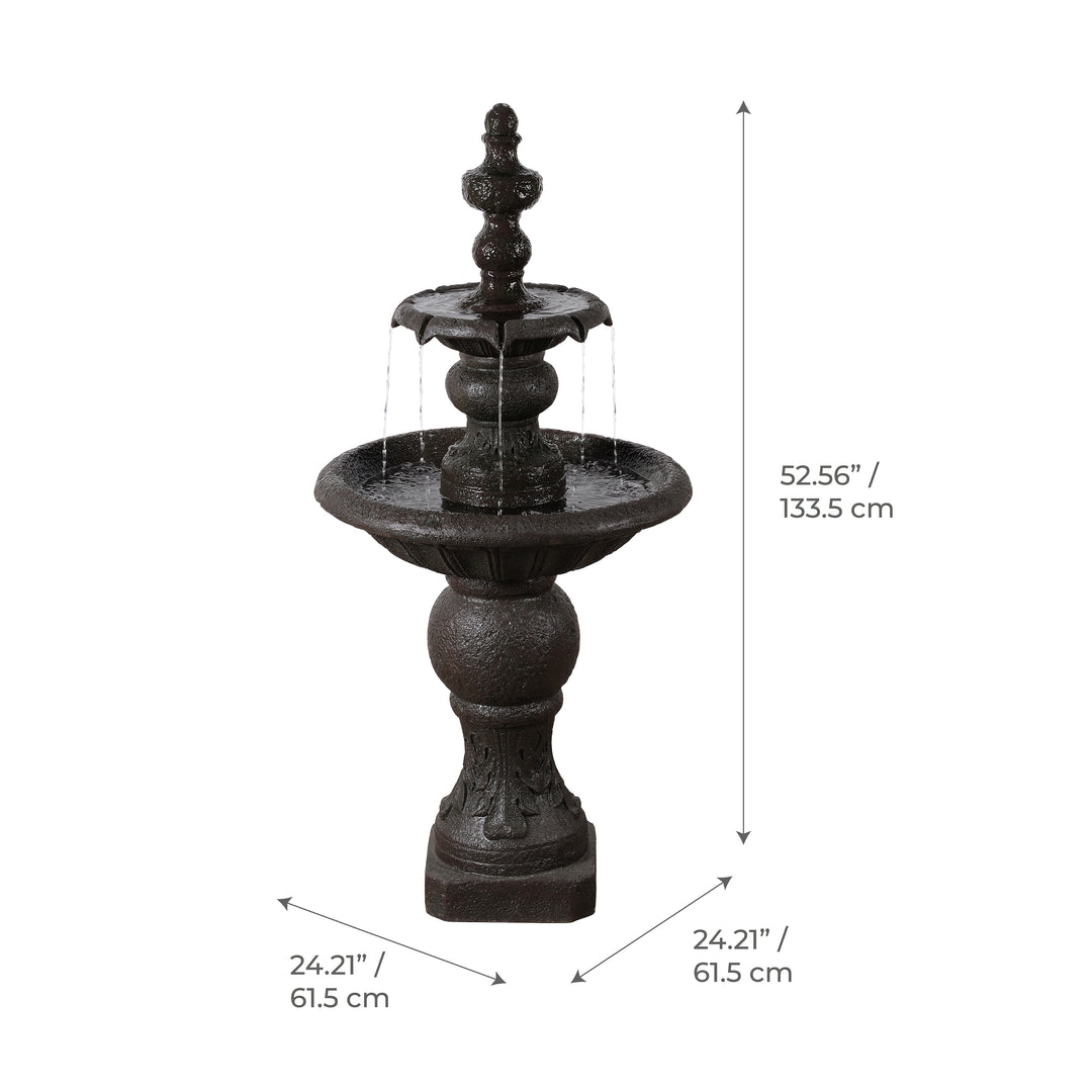 2-Tier Classic Pedestal Outdoor Water Fountain with Shallow Basin