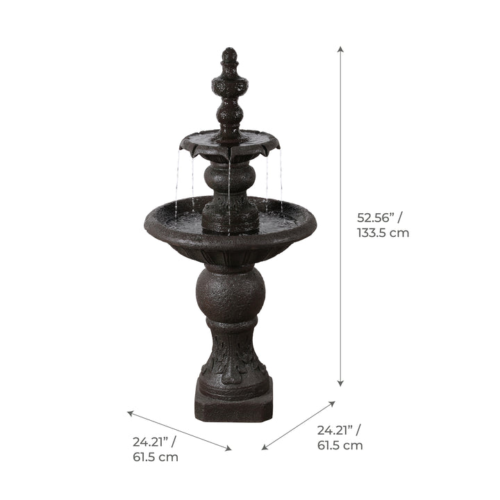 2-Tier Classic Pedestal Outdoor Water Fountain with Shallow Basin