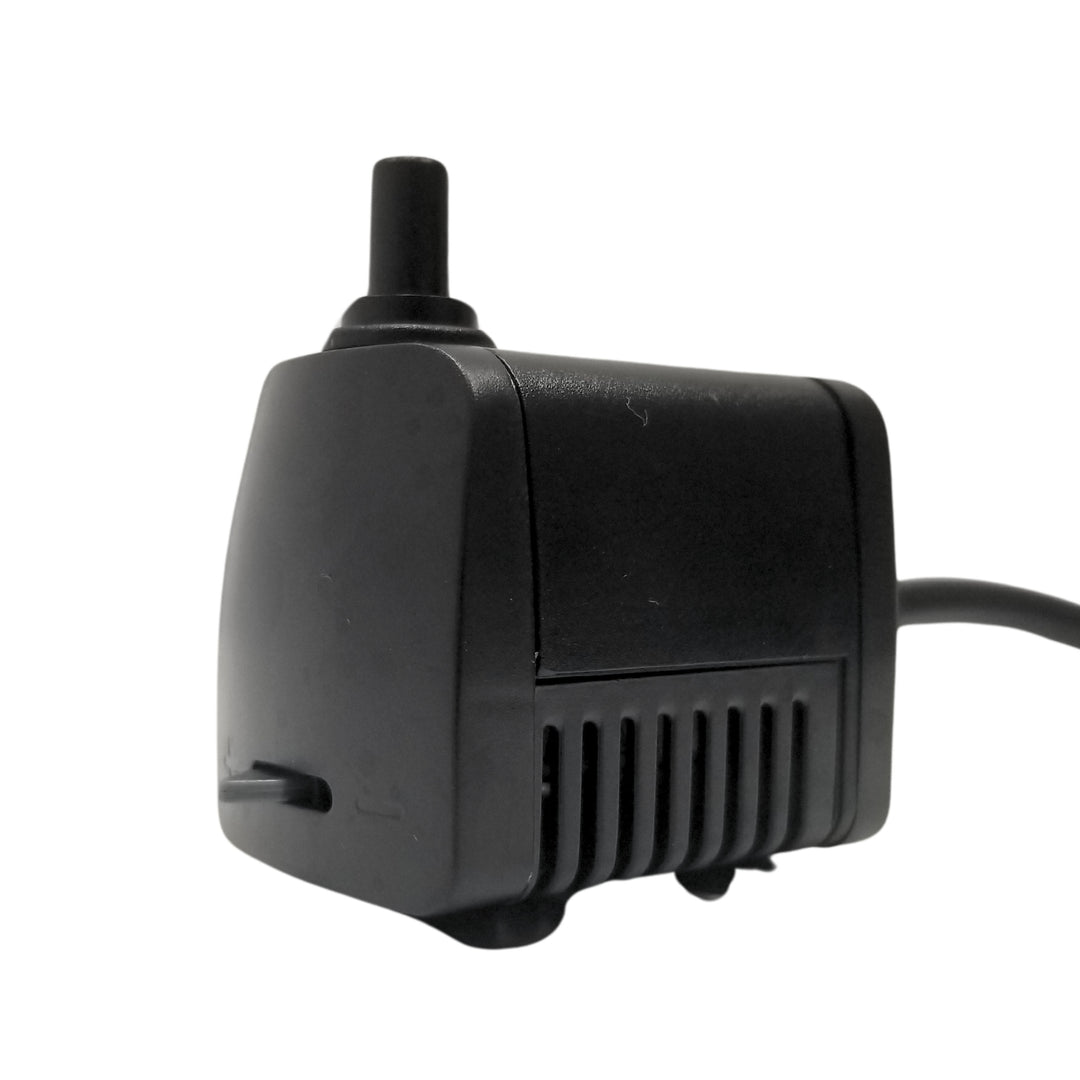 Black submersible water pump with a compact, rectangular design and a nozzle on top.