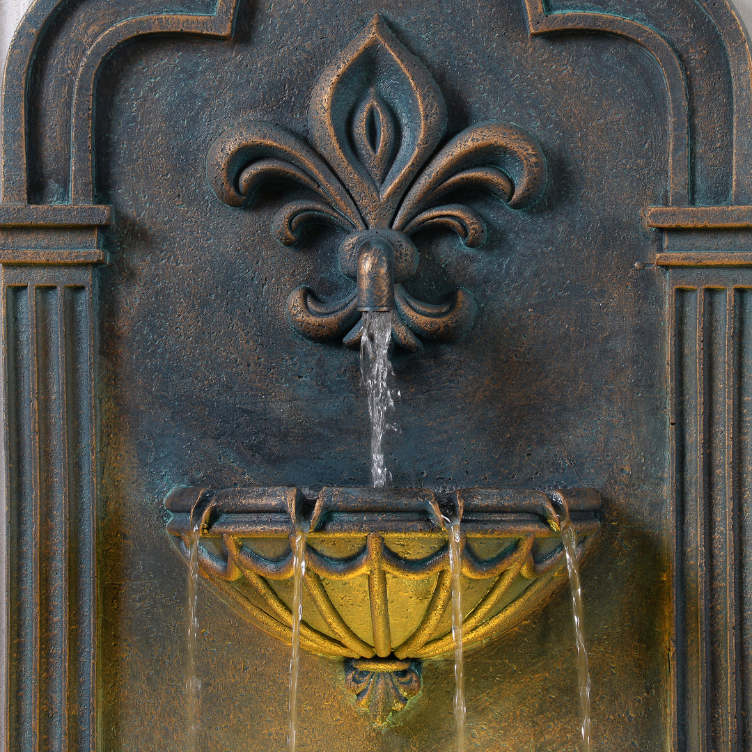 Fleur-de-lis Outdoor Water Fountain with Warm Glow Lighting