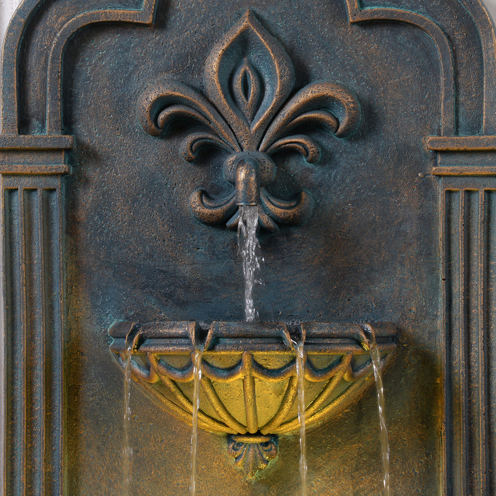 Fleur-de-lis Outdoor Water Fountain with Warm Glow Lighting