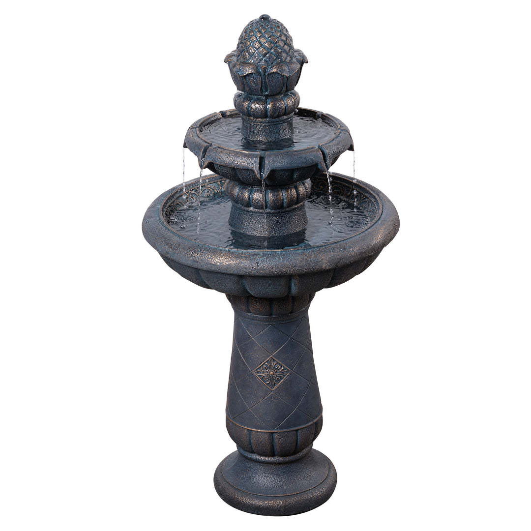 2-Tier Birdbath Water Fountain Outdoor Garden with Shallow Basin