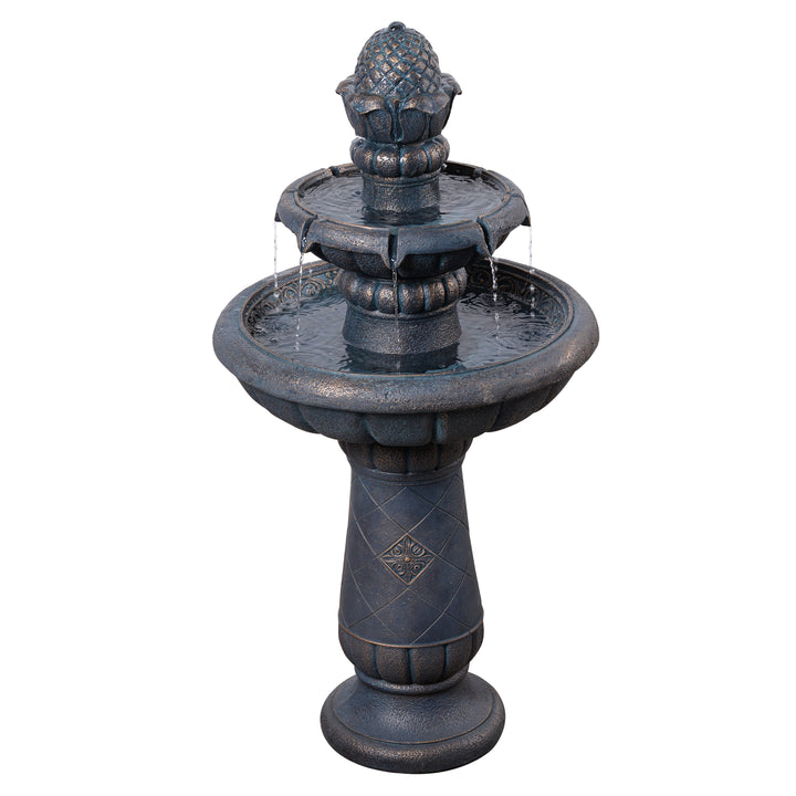 2-Tier Birdbath Water Fountain Outdoor Garden with Shallow Basin