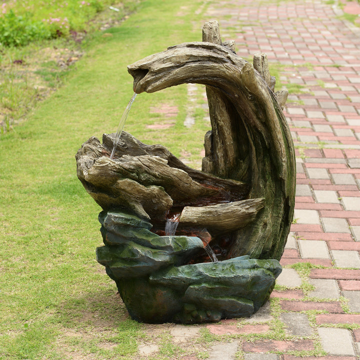 Organic Forest Stream Outdoor Water Fountain with Cool Glow Lighting