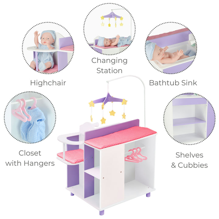Olivia's Little World Kids Little Princess Baby Dolls Changing Station with Storage, White/Purple