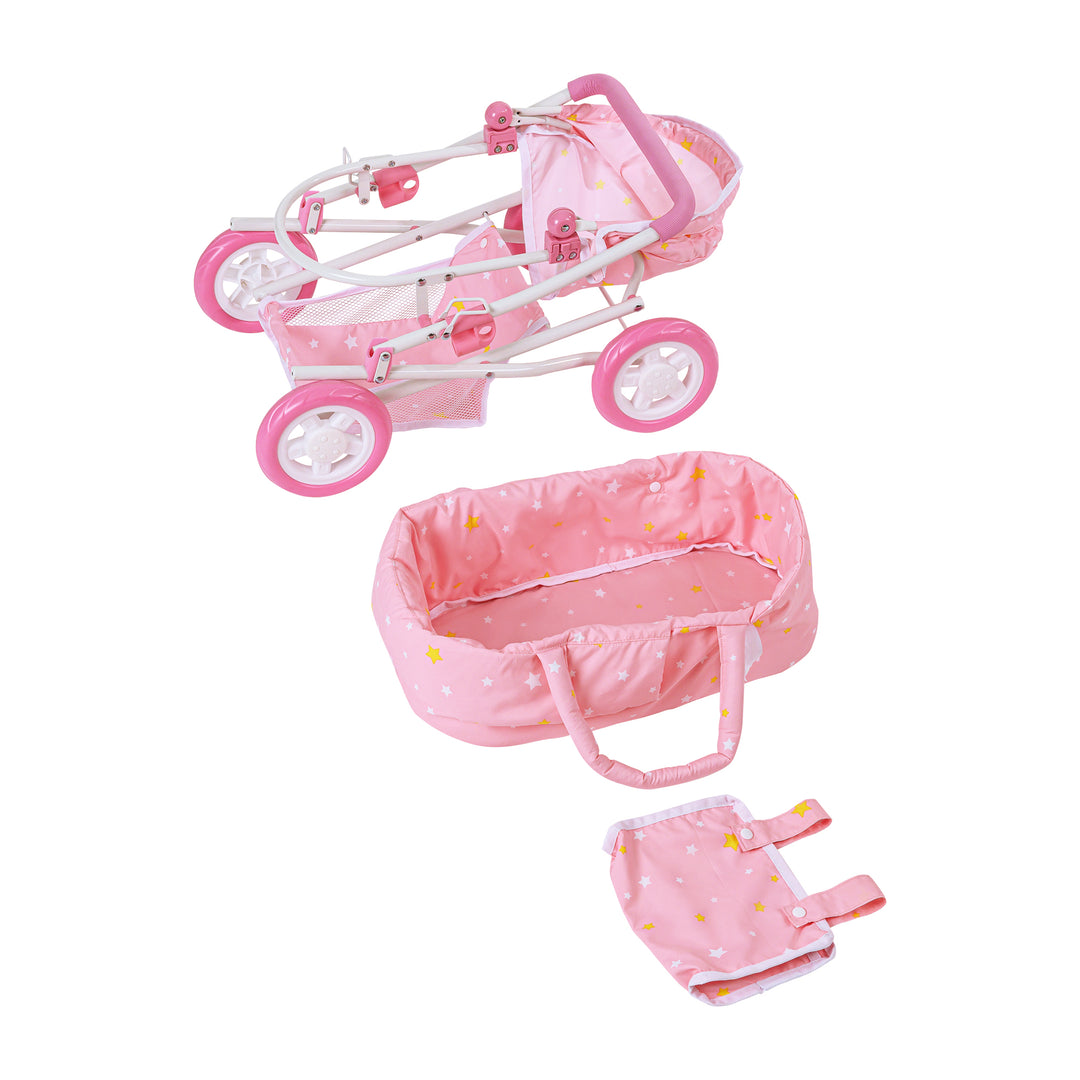 Olivia’s Little World Wishing Stars Deluxe 2-in-1 Baby Doll Stroller, Pink