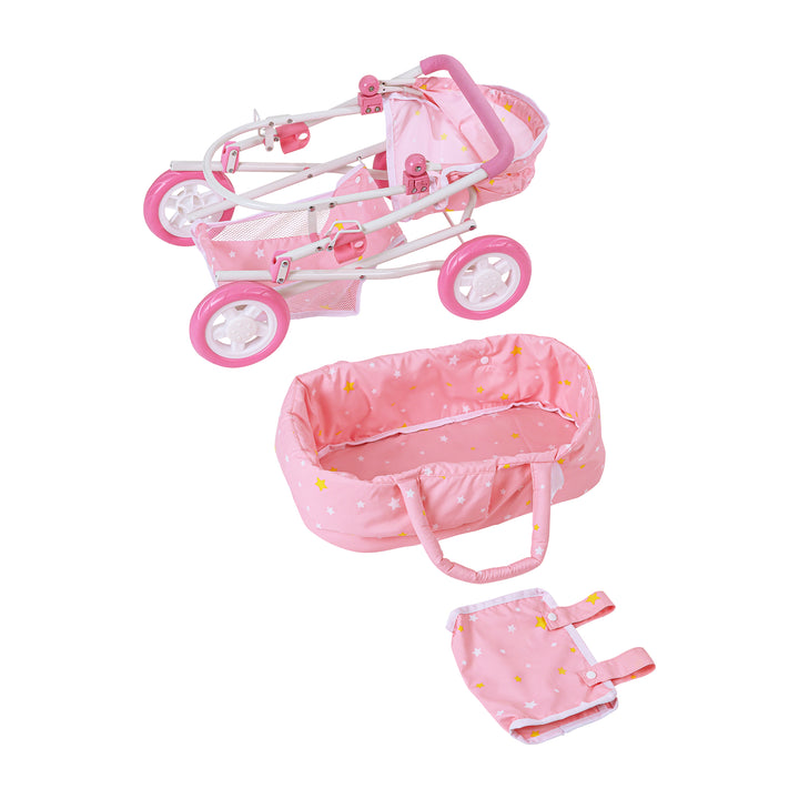 Olivia’s Little World Wishing Stars Deluxe 2-in-1 Baby Doll Stroller, Pink