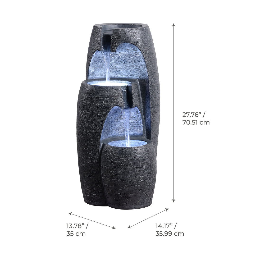 3-Tier Cascading Urn Outdoor Water Fountain with Cool Glow Lighting