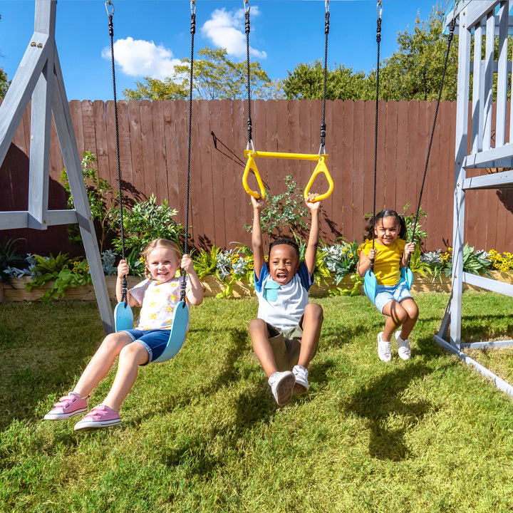 Teamson Kids Laguna Swing Set Playset with Platform & Rock Wall, Gray