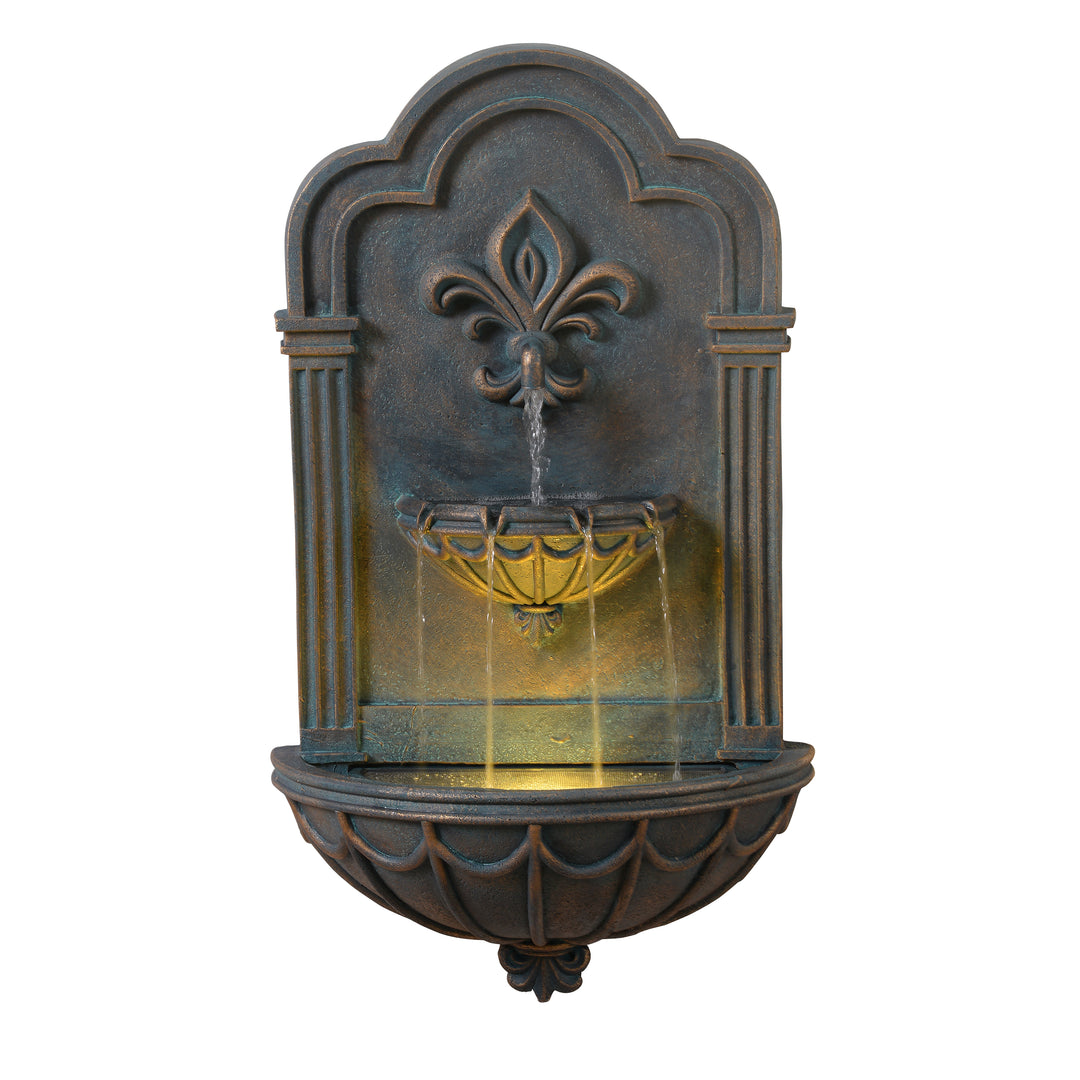 Fleur-de-lis Outdoor Water Fountain with Warm Glow Lighting