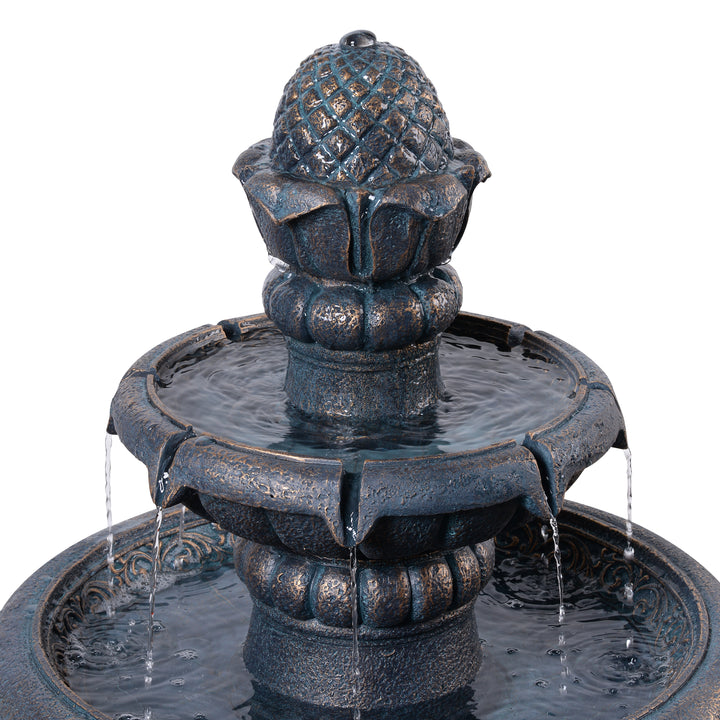 2-Tier Birdbath Water Fountain Outdoor Garden with Shallow Basin