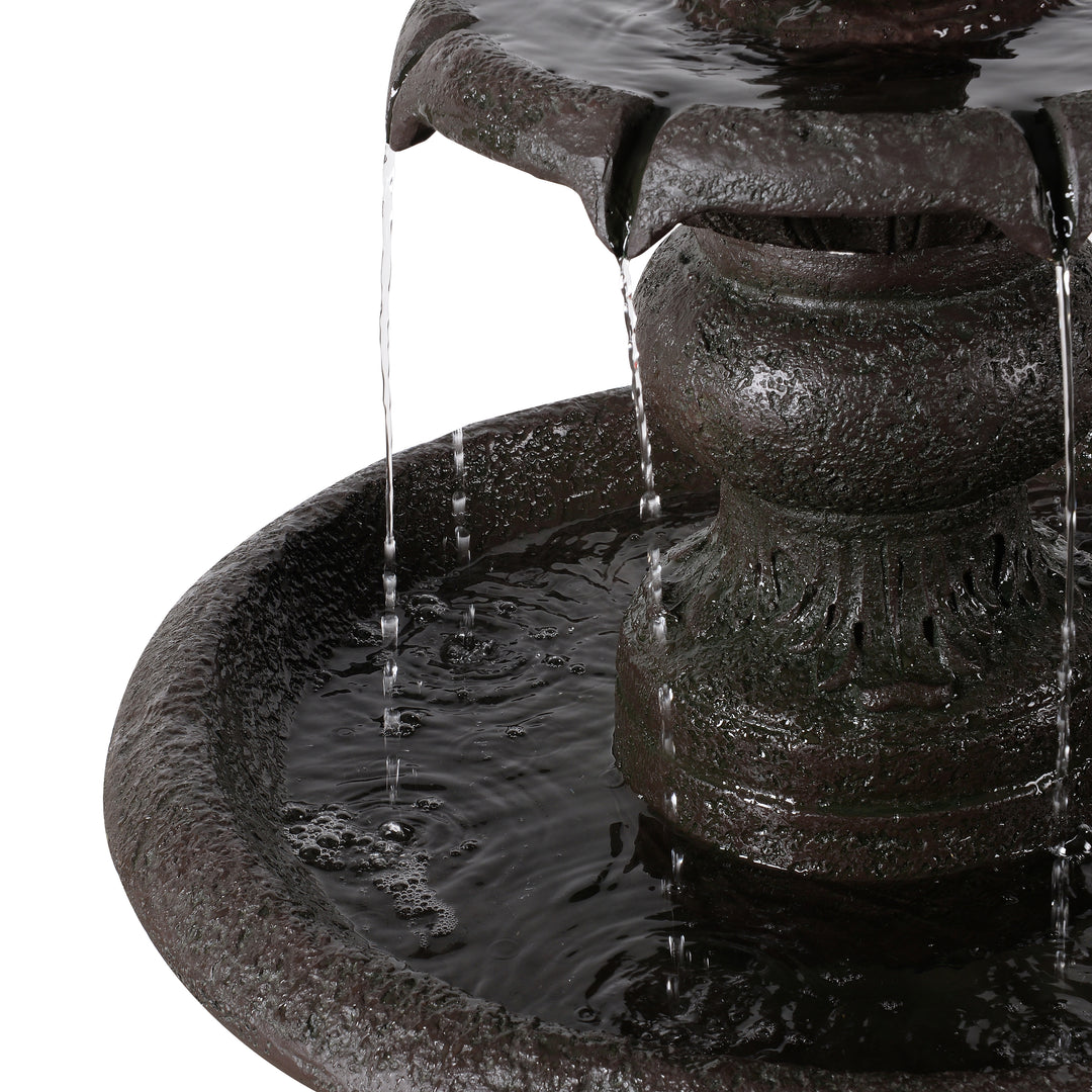 2-Tier Classic Pedestal Outdoor Water Fountain with Shallow Basin