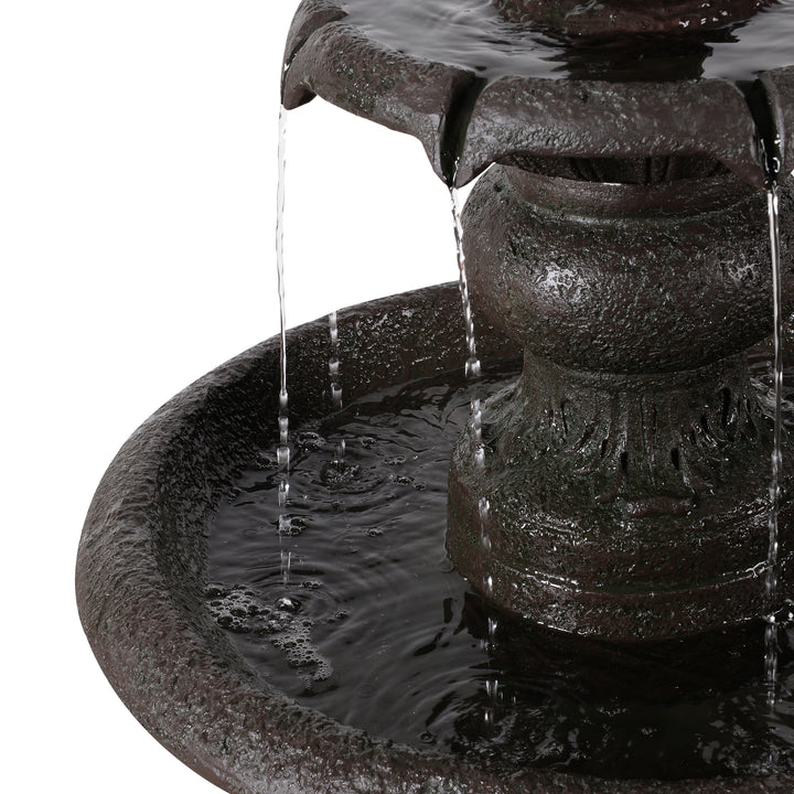 2-Tier Classic Pedestal Outdoor Water Fountain with Shallow Basin
