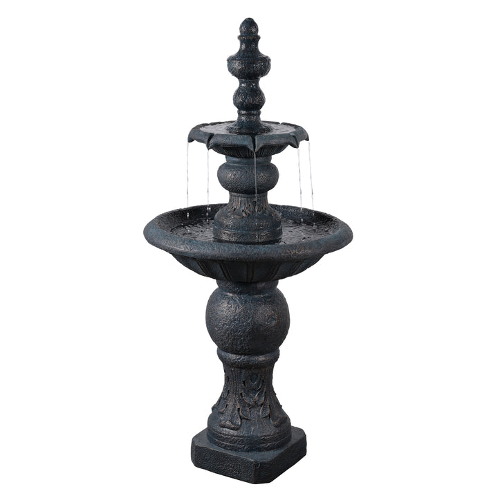 2-Tier Classic Pedestal Outdoor Water Fountain with Shallow Basin