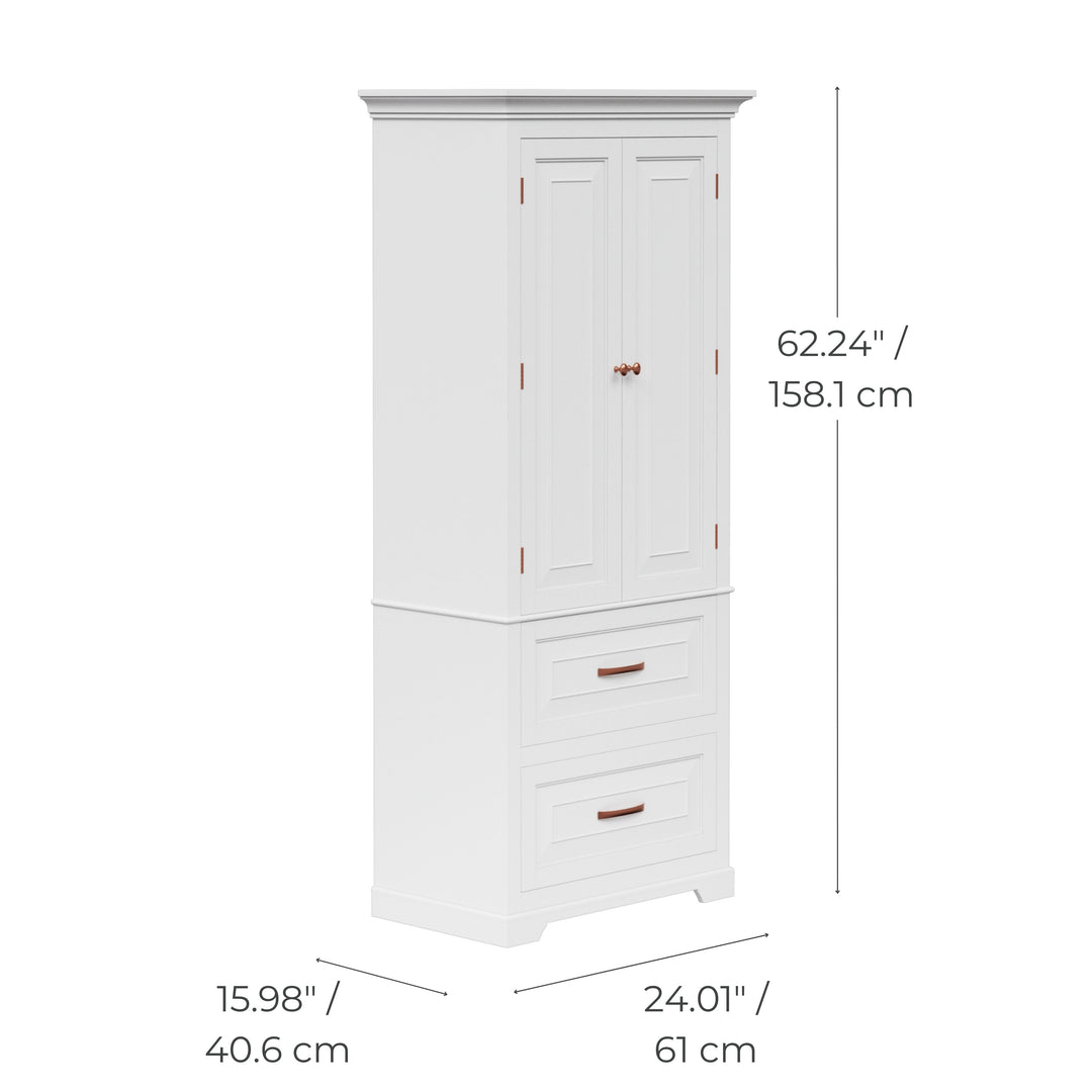 Teamson Home St. James Two-Door, Two Drawer Linen Tower, White