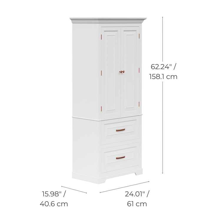Teamson Home St. James Two-Door, Two Drawer Linen Tower, White