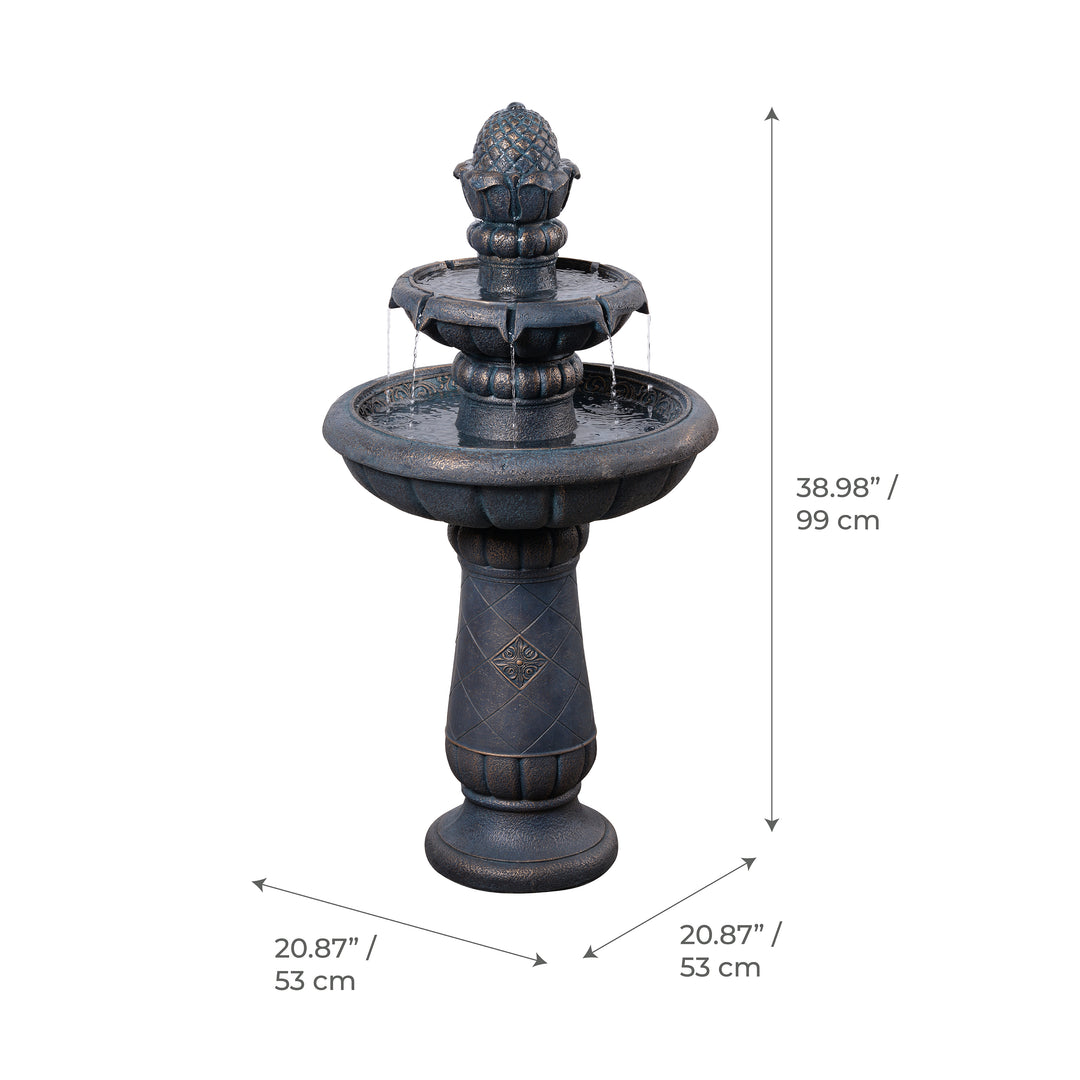 2-Tier Birdbath Water Fountain Outdoor Garden with Shallow Basin