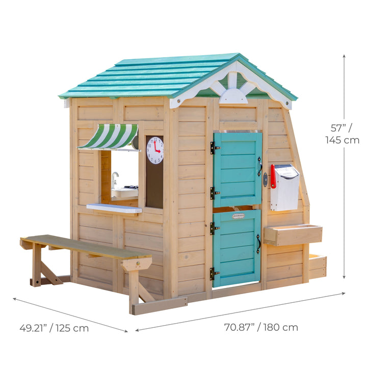 Teamson Kids Gardenia Wooden Playhouse with Garden Window, Tan & Green