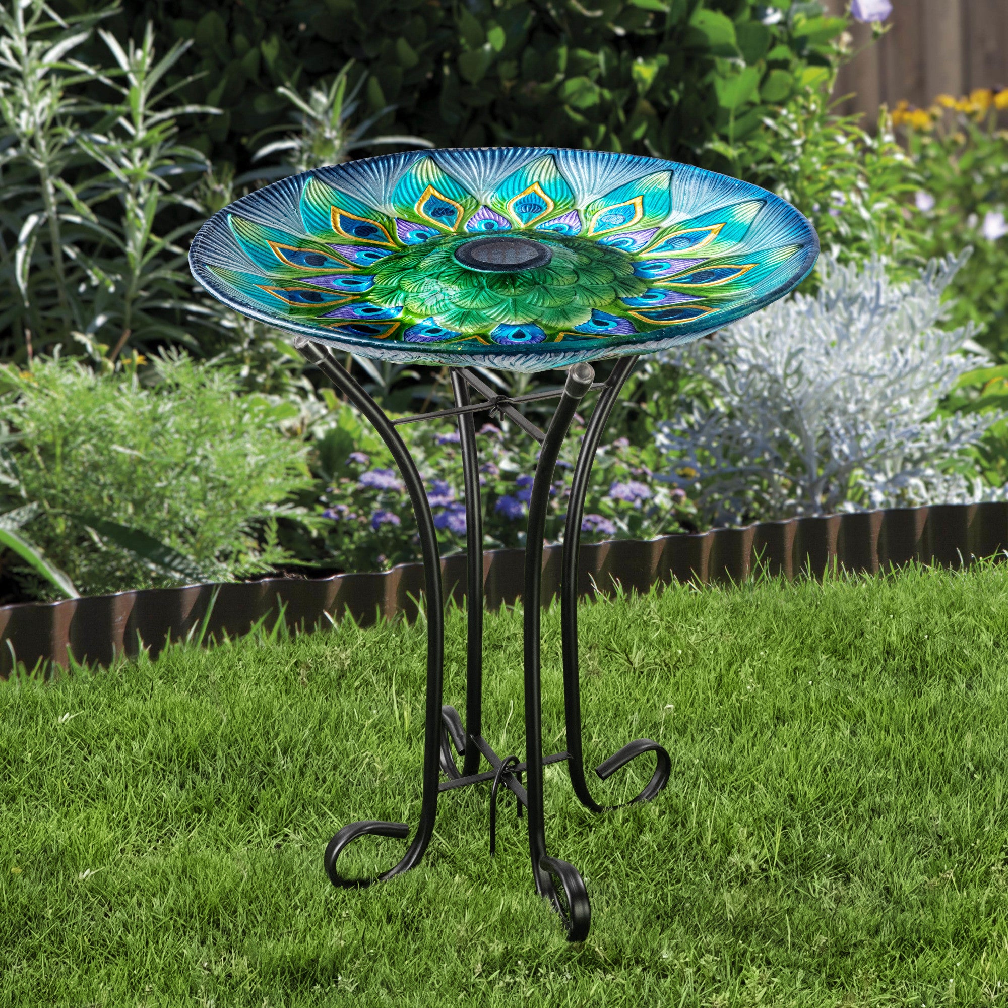 Teamson Home 17.8 Fusion Glass Birdbath with Solar Powered Light