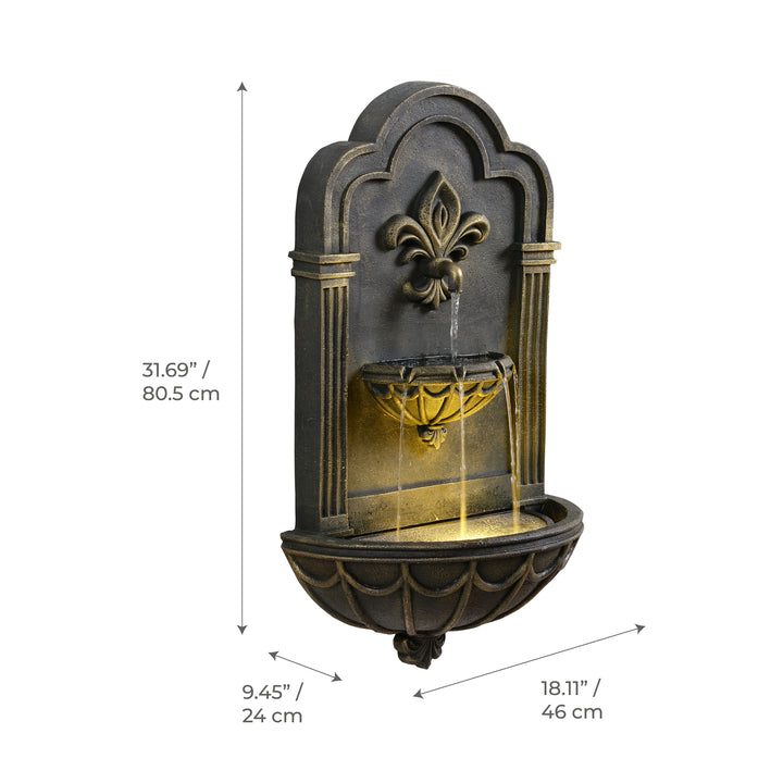 Fleur-de-lis Outdoor Water Fountain with Warm Glow Lighting