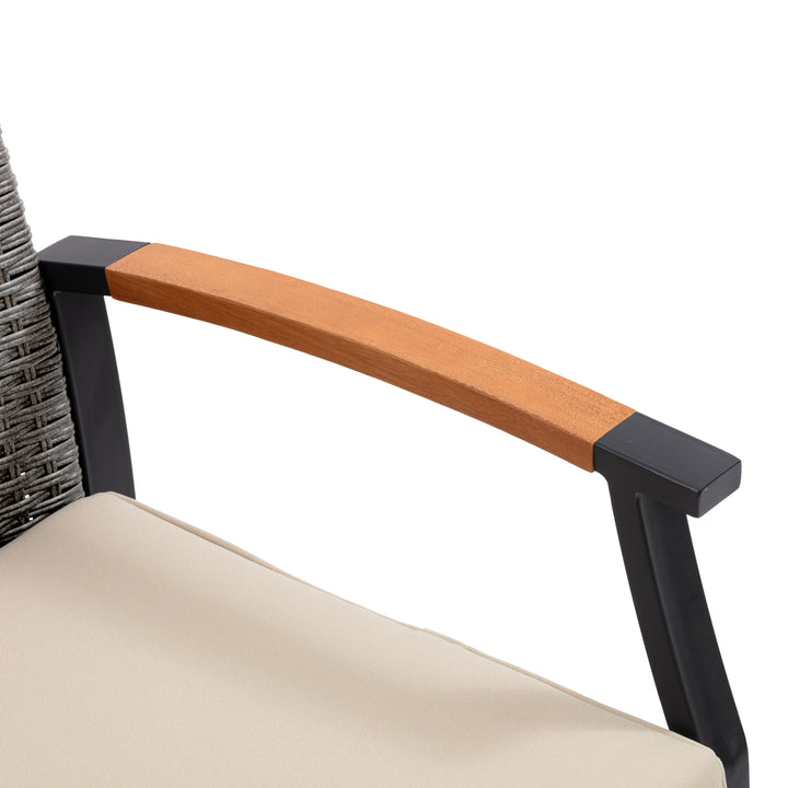 Wooden Armrests Outdoor Patio Furniture Conversation Set with Rattan Wicker Look