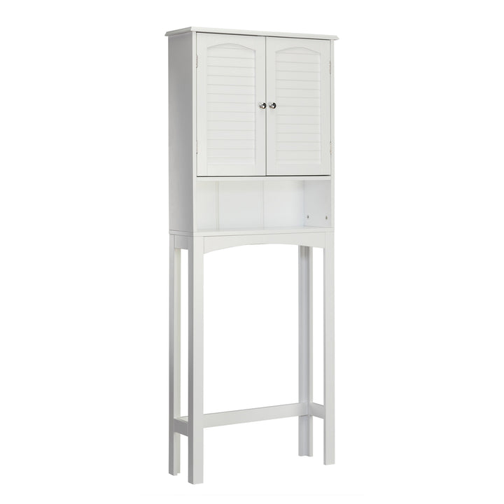White Teamson Home Louis Over-the-Toilet Cabinet with Louvered Doors and an Open Shelf
