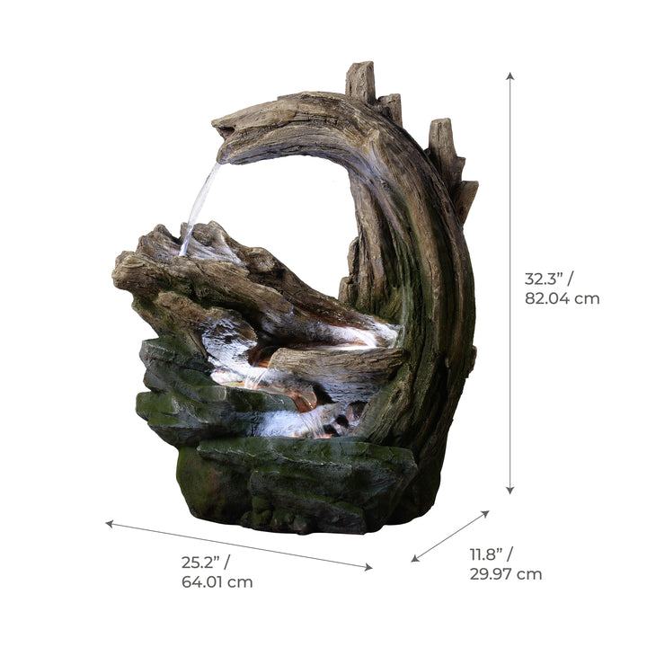 Organic Forest Stream Outdoor Water Fountain with Cool Glow Lighting