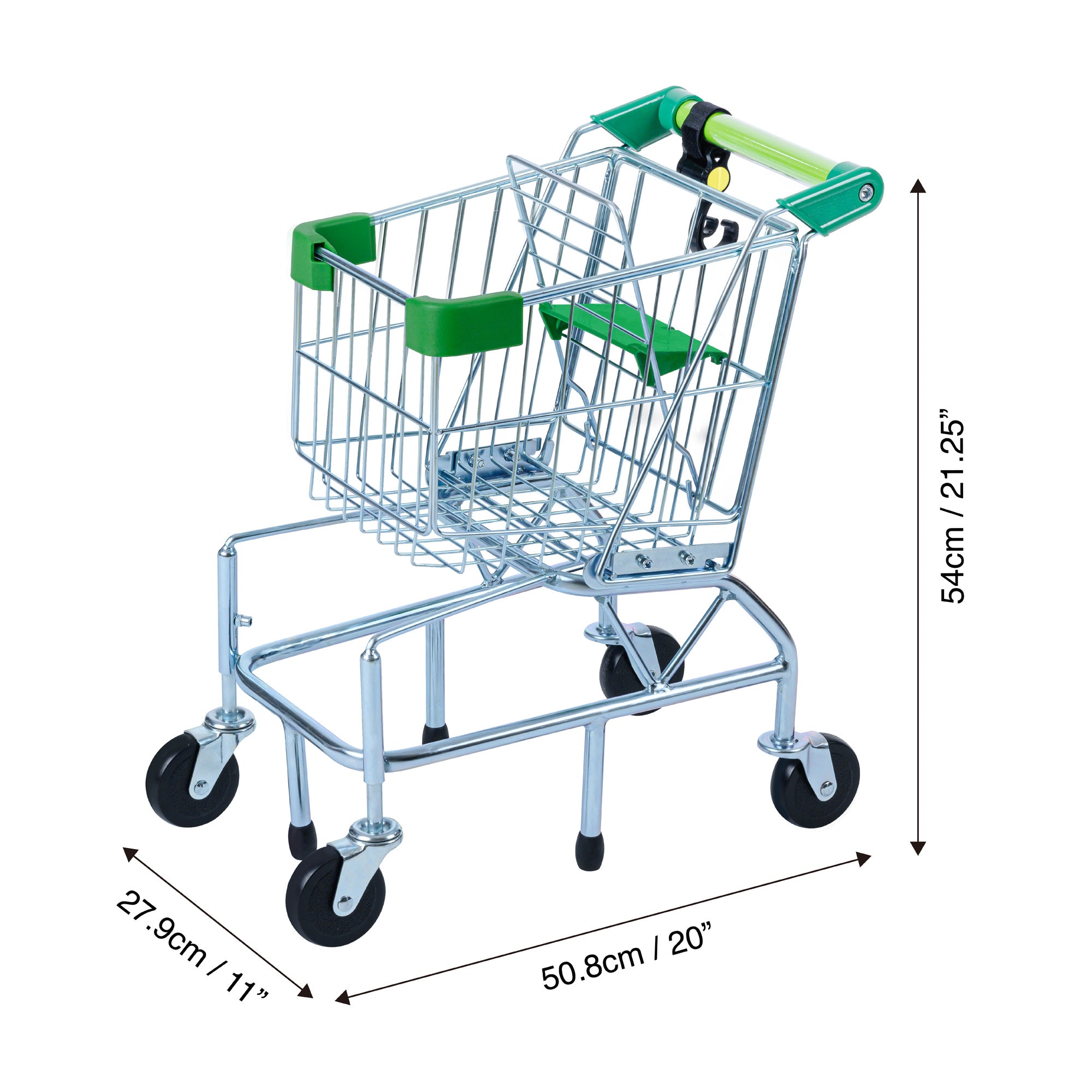 TEAMSON KIDS - LITTLE HELPER DALLAS SHOPPING CART WITH PLAY FOOD, CHROME/GREEN