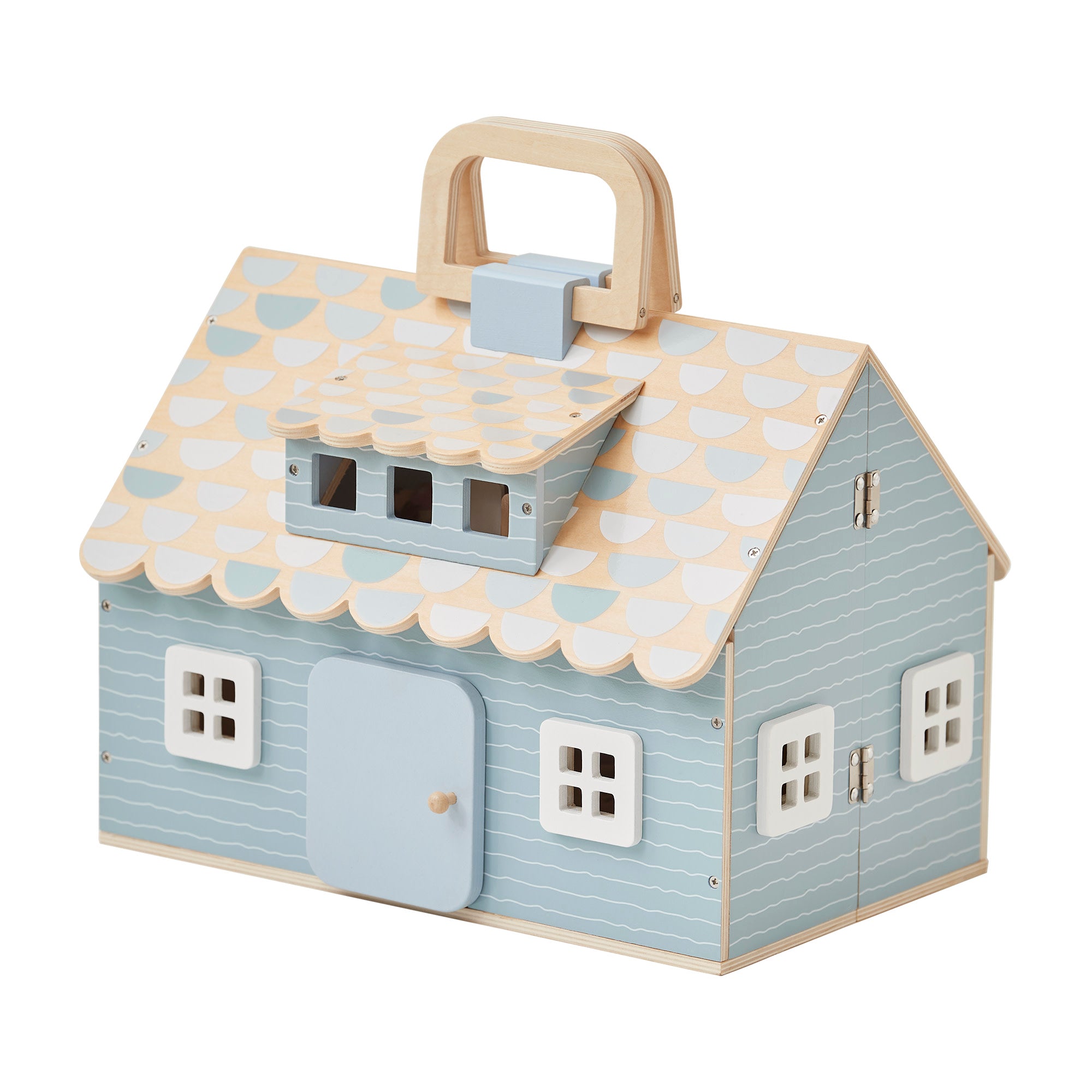 OLIVIA'S LITTLE WORLD - QUAINT LITTLE COTTAGE PORTABLE DOLLHOUSE, POWDER BLUE/WOOD