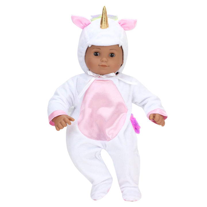 Sophia's 2 Piece Unicorn Costume with Rainbow Hair for 15" Dolls, White