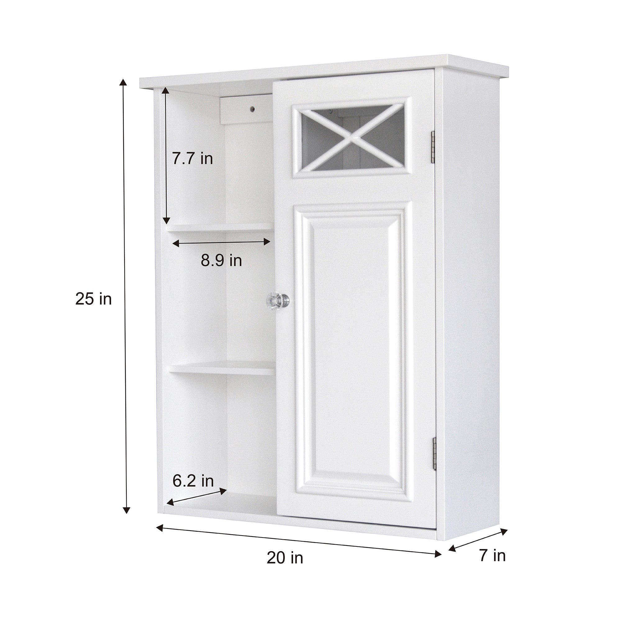Elegant Home Fashions Dawson Removable Wooden Wall Cabinet with Cross Molding- White