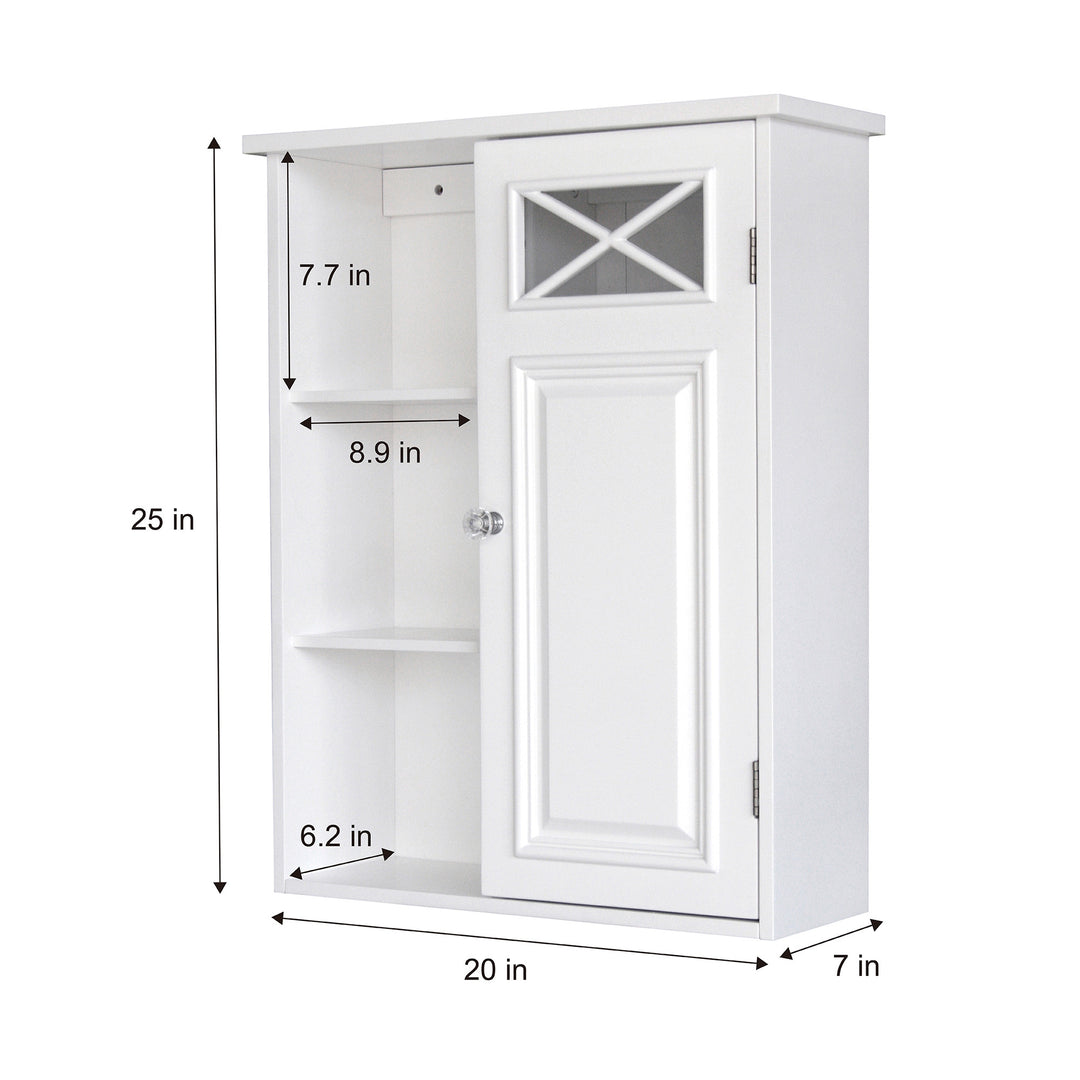Dawson Removable Wooden Wall Cabinet with Open Shelving - White with dimensions in inches