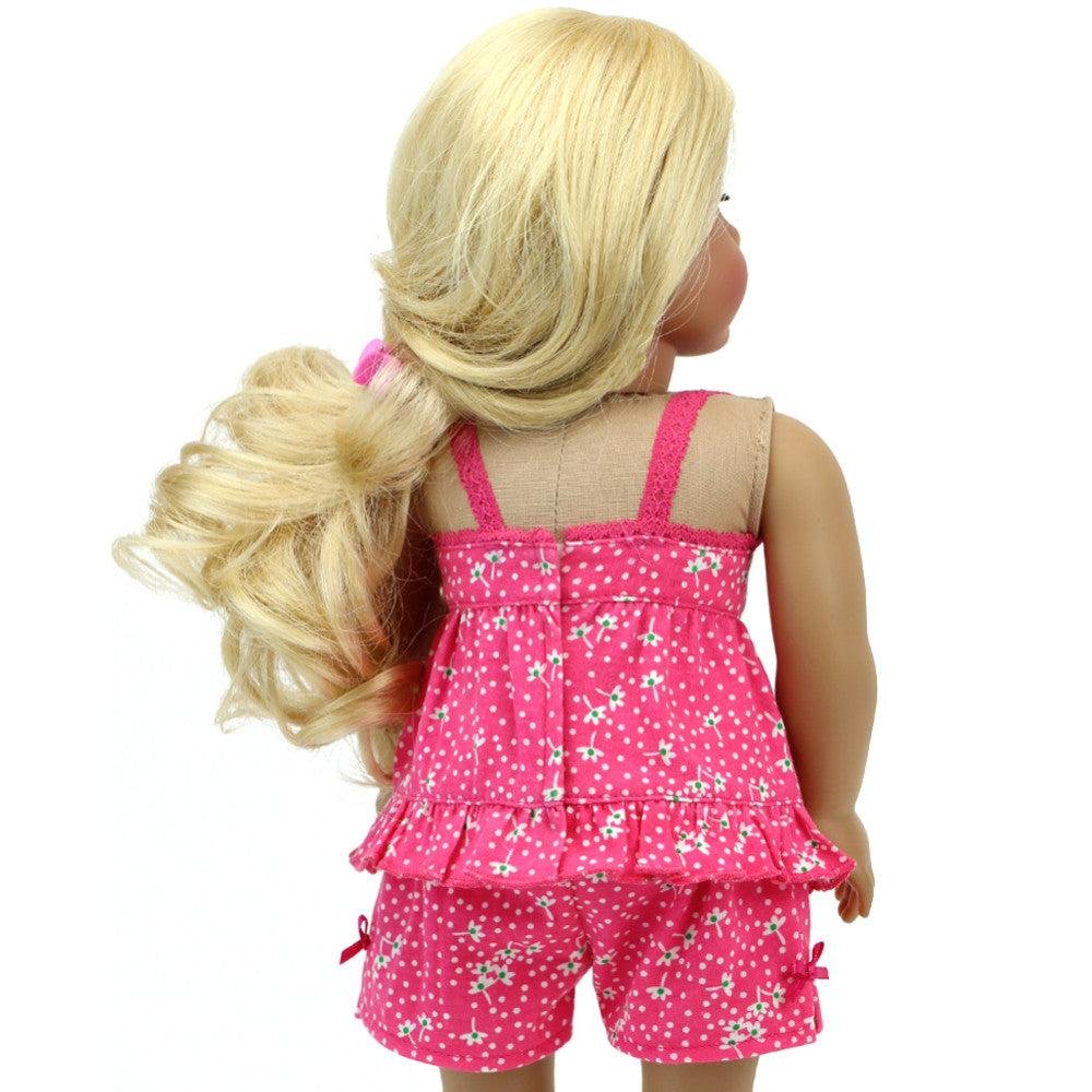 Sophia’s Floral Lace-Trimmed Two-Piece Matching Pajama Set for 18” Dolls, Hot Pink