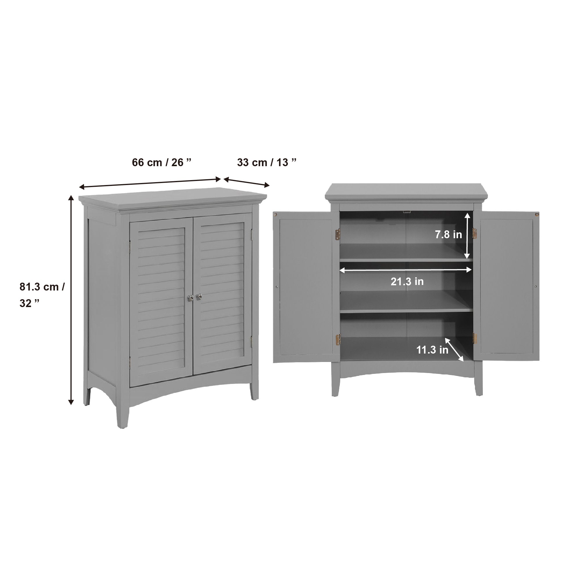 Teamson Home Glancy Wooden Floor Cabinet with Shutter Doors and Adjustable Shelves, Gray