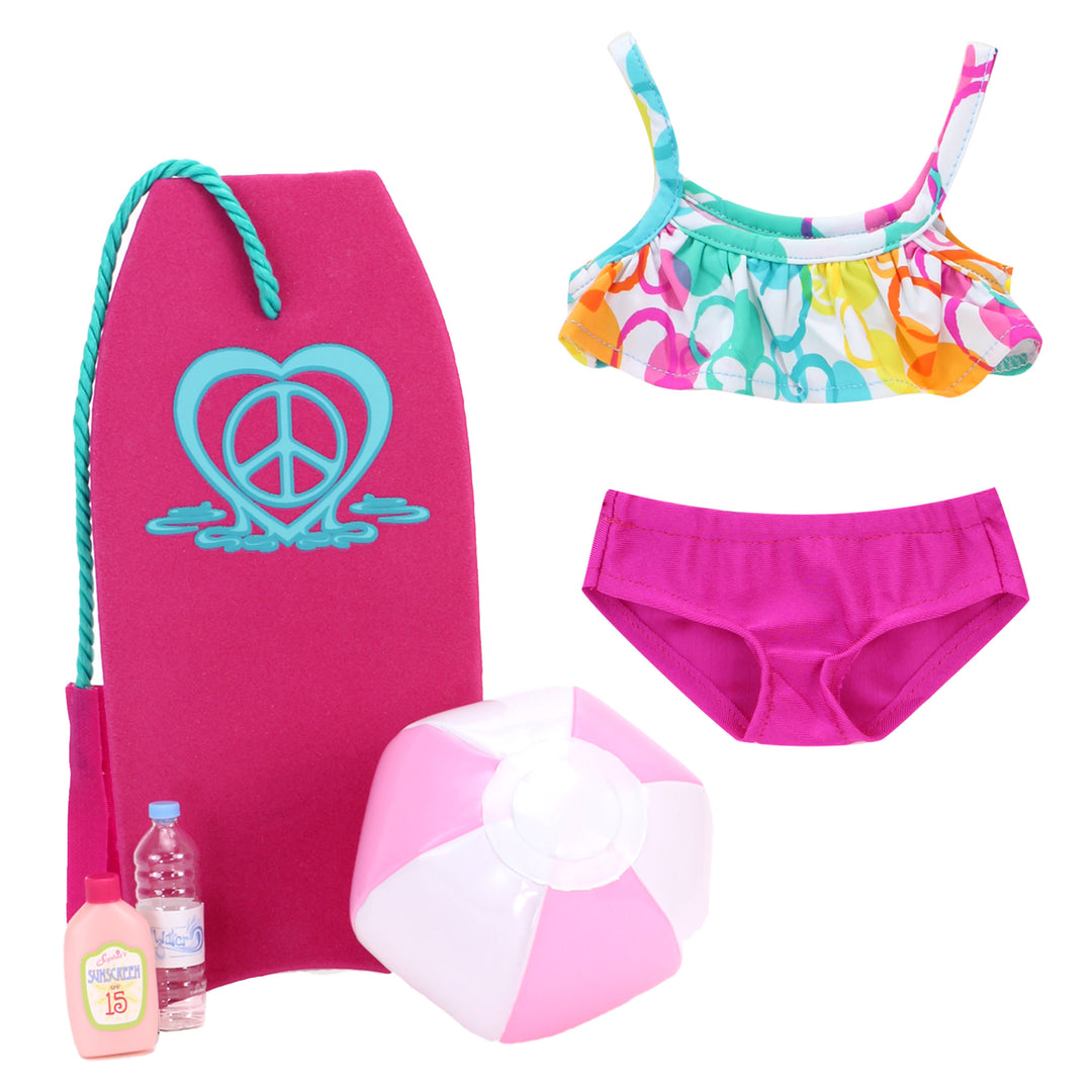 Sophia's - 18" Doll - Bubble Bikini, Boogie Board, Beach Ball, Water & Suntan Lotion