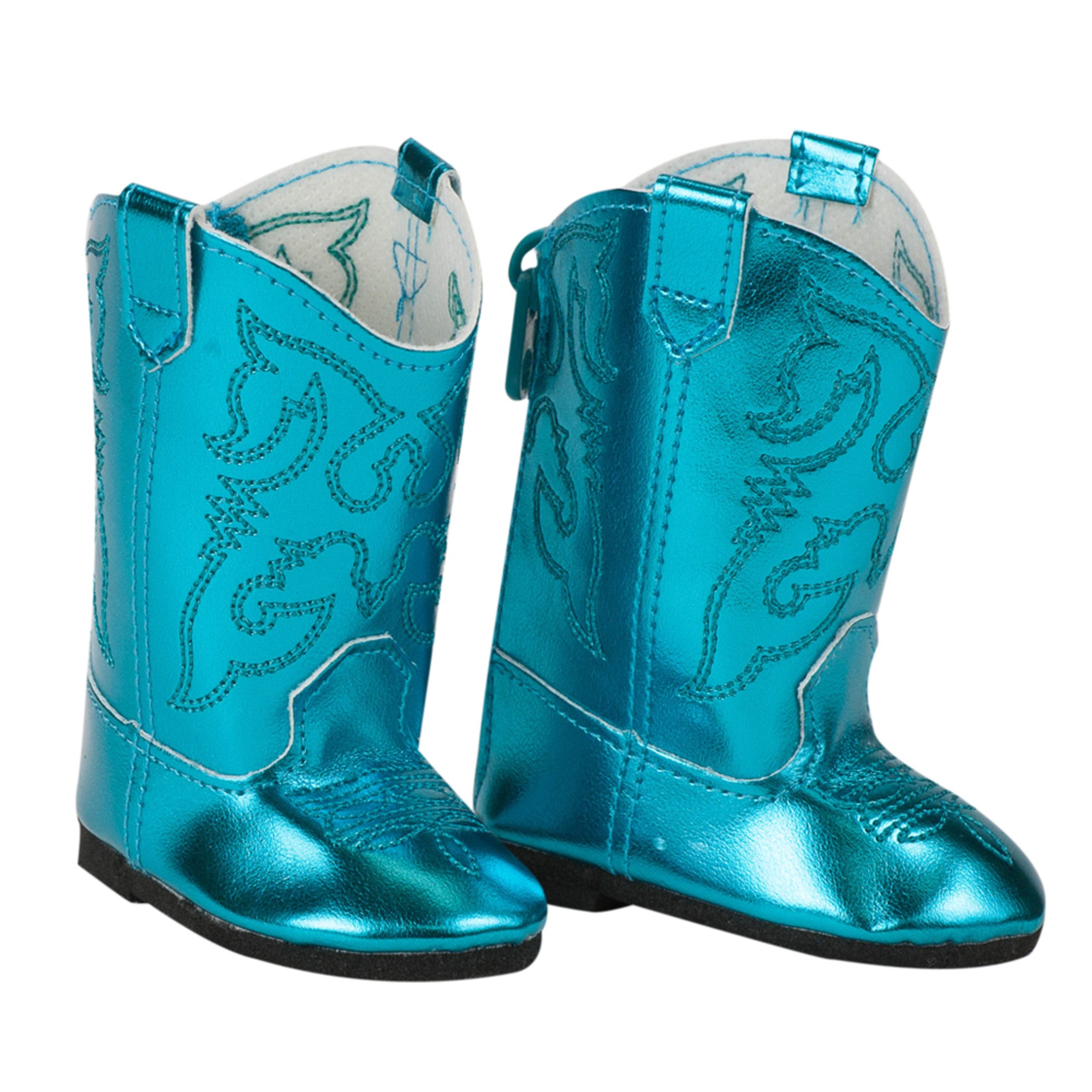 Sophia's Metallic Faux Leather Western Cowboy Boots with Stitched Details for 18" Dolls, Teal