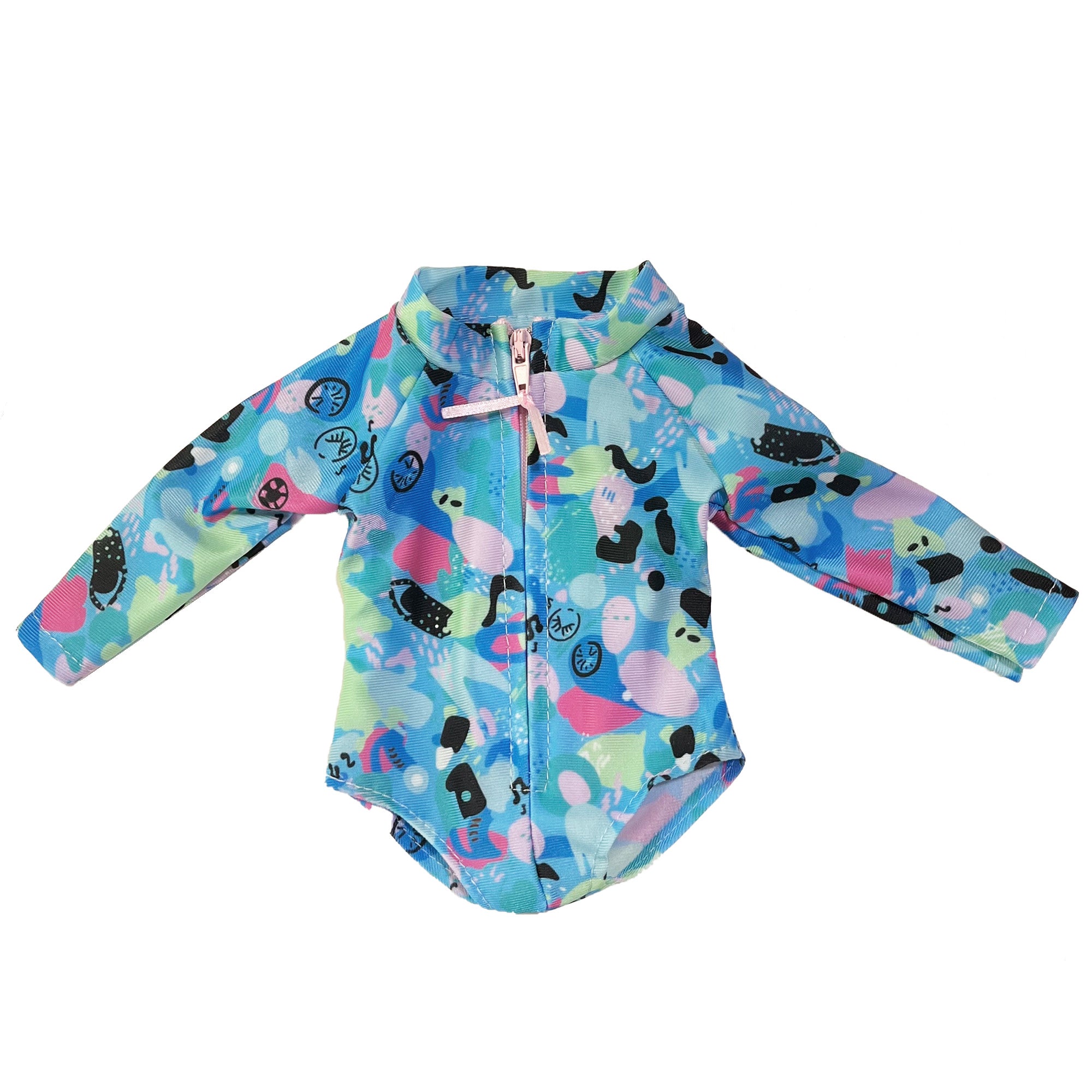 Sophia's Colorful Collage Print Long Sleeve Rash Guard Swimsuit for 18" Dolls, Blue