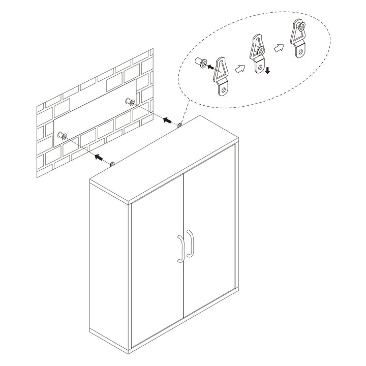 Drawing of how to install temporarily the Teamson Home Tyler Modern Wooden Removable Cabinet, Walnut/White