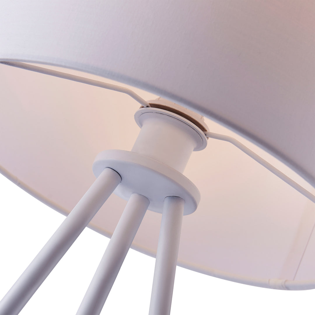 A view underneath of a Teamson Home 19.7" Eli Tripod Table Lamp with Drum Shade, White
