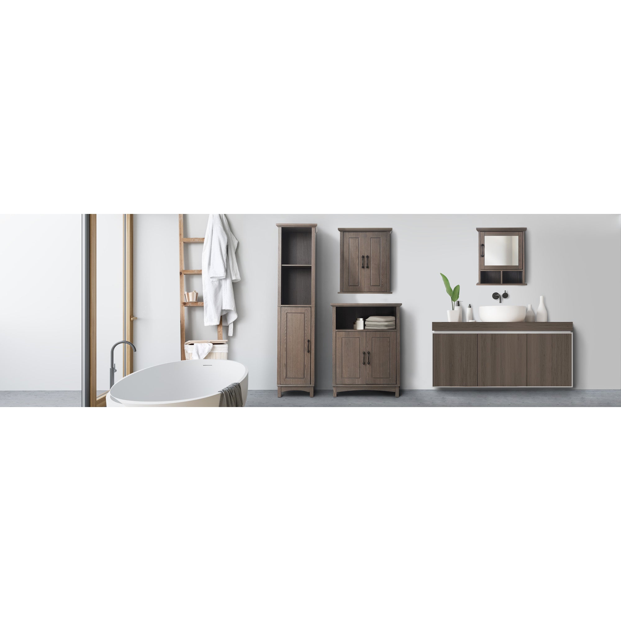 Teamson Home Russell Farmhouse Wooden Removable Cabinet, Salt Oak