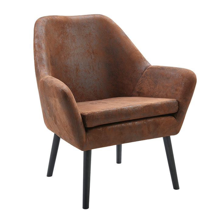 A Teamson Home Divano Armchair with Aged Brown Fabric, Wooden Legs.