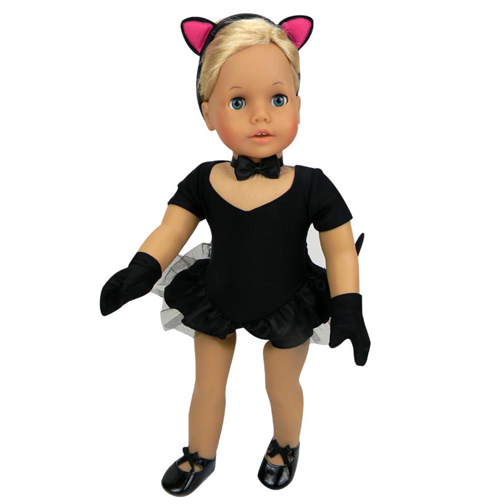 Sophia’s Complete Six-Piece Jazz Dance Leotard & Kitty Cat Costume with Gloves, Tail, Choker, & Ears for 18” Dolls, Black