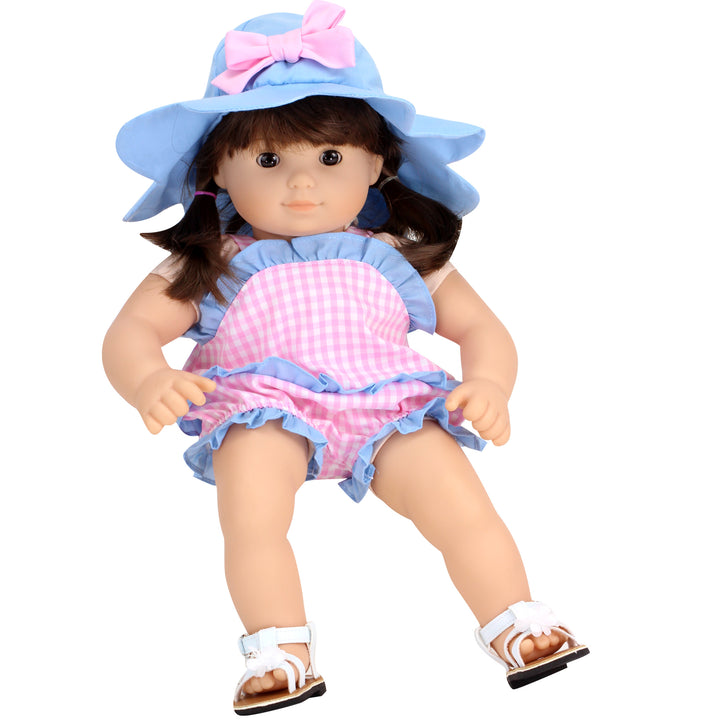 Sophia's - 15" Doll - Gingham Romper & Hat - Light Pink