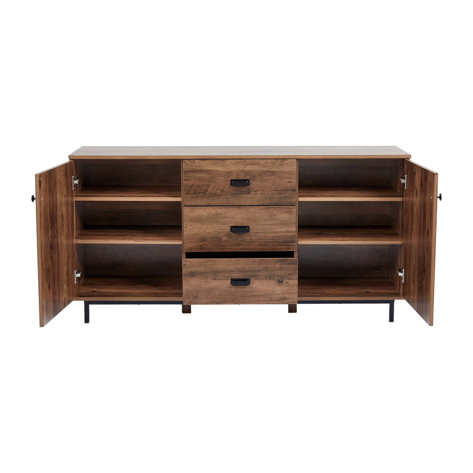 Teamson Home Brooklyn Sideboard with Storage Plus Metal Legs and Handles, Brown