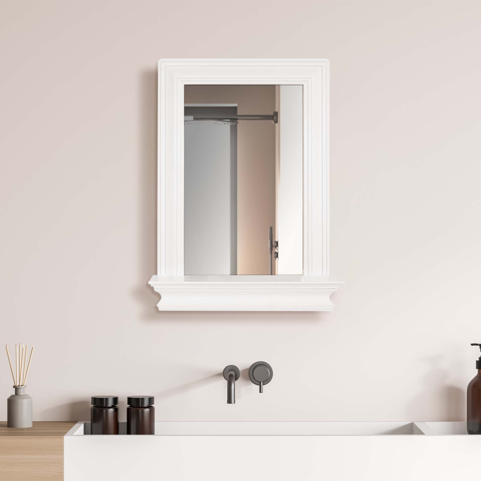 Teamson Home Stratford Wall Mirror with Shelf, White