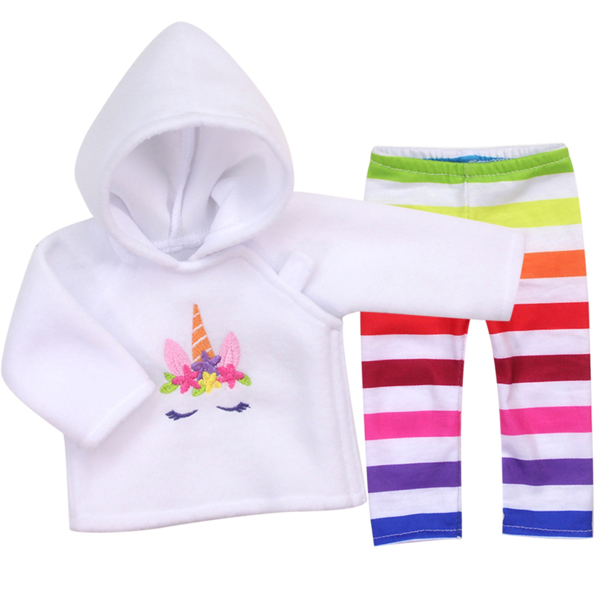 Sophia's Fleece Unicorn Hoodie & Rainbow Stripe Leggings for 15" Dolls, Multicolor